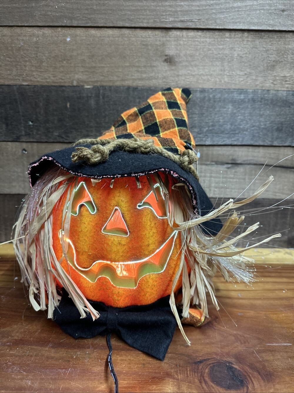 Dept 56 Fiber Optic Scarecrow Pumpkin Head 10”